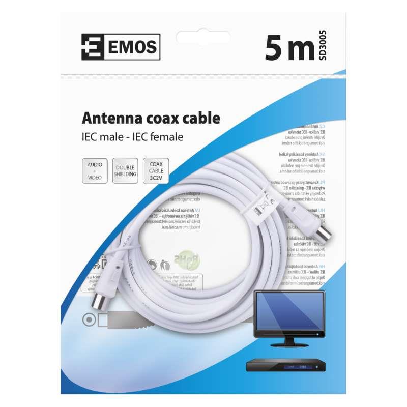 Bild 1: 5m Antennen Koaxialkabel SAT TV Kabel Antennenkabel mit Konnektoren 5m Antennen Koaxialkabel SAT TV Kabel Antennenkabel mit Konnektoren,EMOS,SD3005, 8592920002407