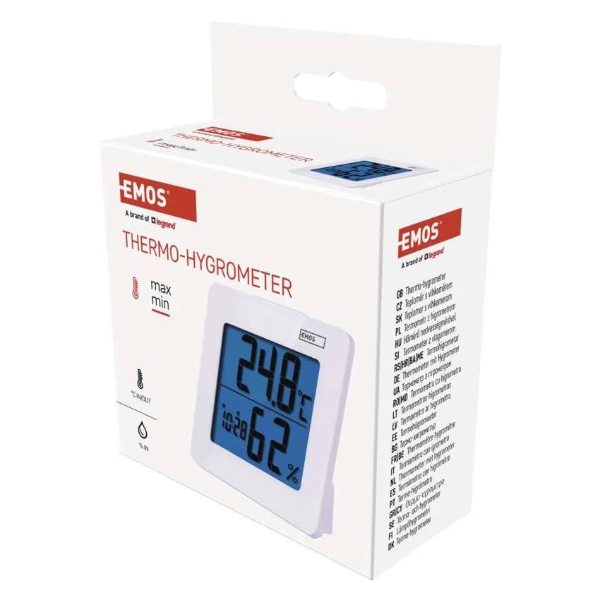 Digitales Thermometer und Hygrometer, Innenthermometer mit Uhr, Wecker,Emos,E0114, 8592920010747