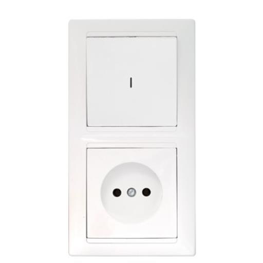 Lichtschalter + Steckdose ohne Erdung Unterputz Block Premium serie STILE Weiß,Bylectrica,B-PU-697-00, 4810158010655