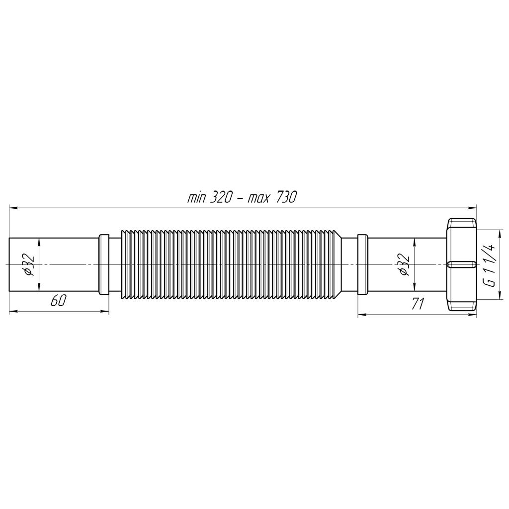 Spülen Siphon Sifon flexibler Ablaufschlauch 1 1/4"x32 Länge 320-730mm,AniPlastUab,K203EU, 4779037101122