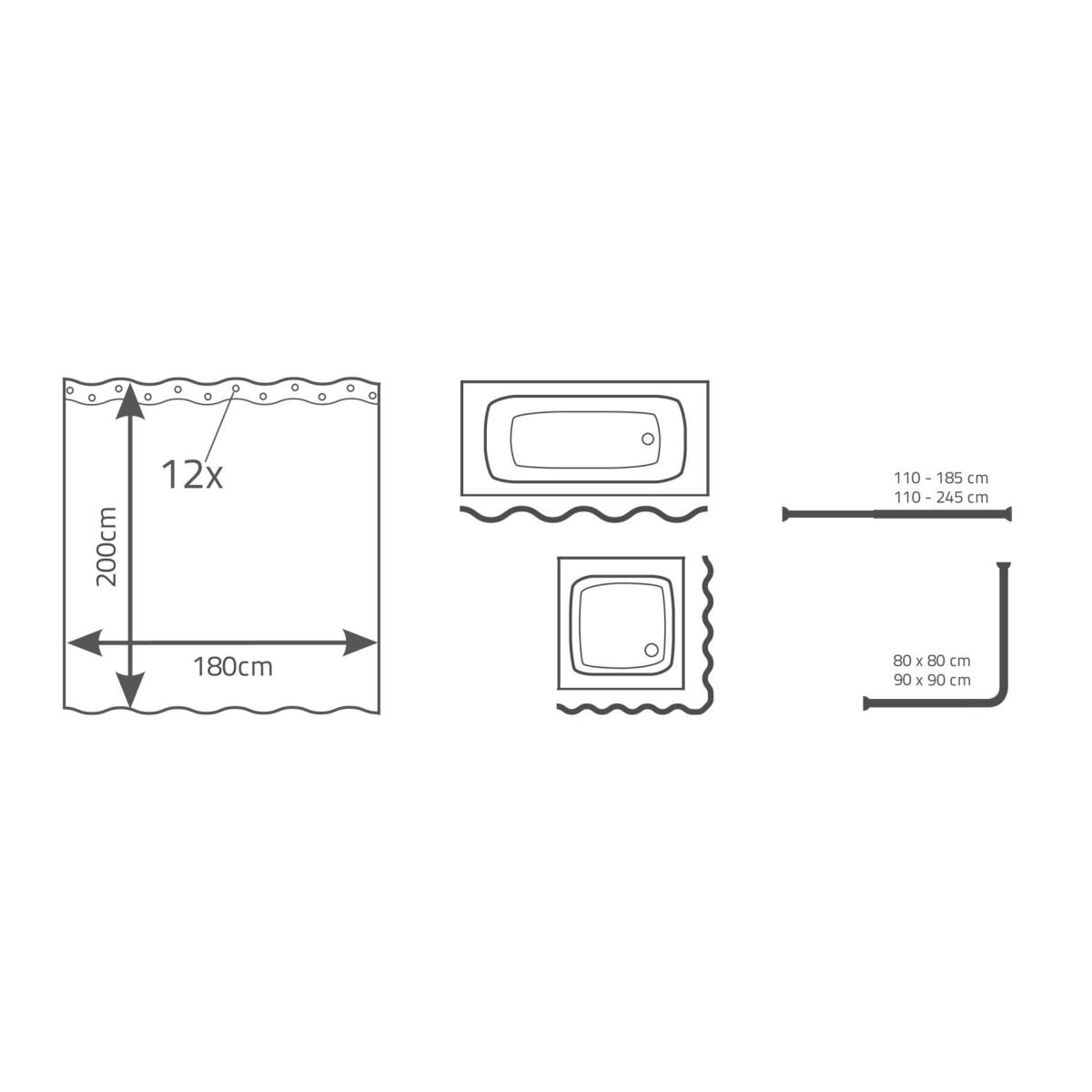 Duschvorhang Badvorhang Wannenvorhang Duschabtrennung mit Ösen 180 x 200 cm,Ridder,303205, 4006956303307