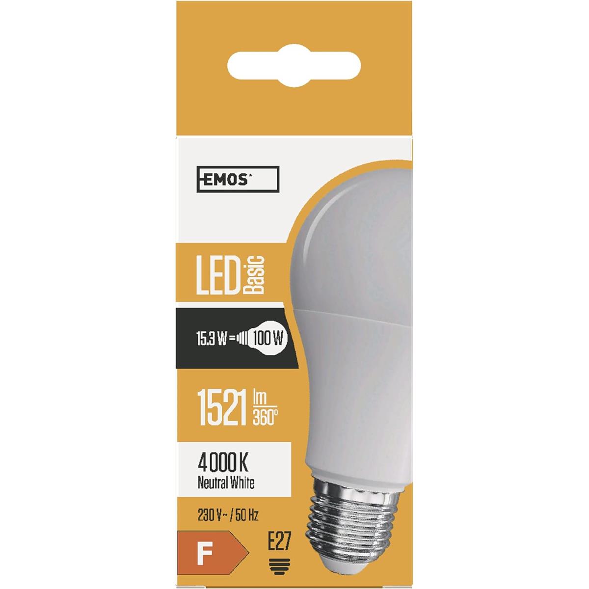 LED Lampe 1521 lm Glühbirne E27 Sockel 15,3W Neutralweiß 20000 Std. Leuchtdauer,EMOS ,ZL4019, 8592920089835